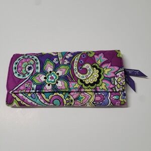 Vera Bradley Plum Crazy Quilted Cotton Trifold Wallet Floral Paisley Purple